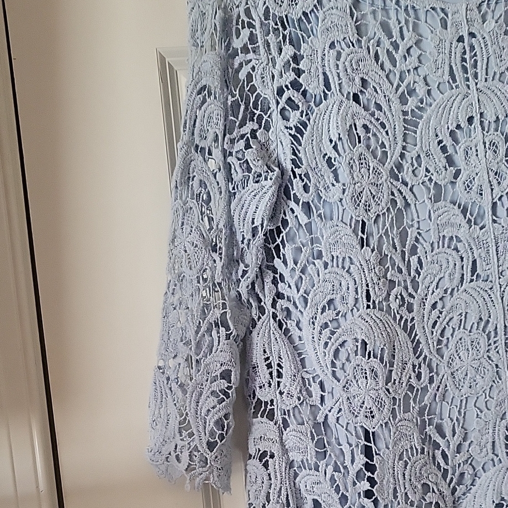 BFA Classics Light Blue Lace Long Sleeve Blouse Women's Small - Picture 7 of 11